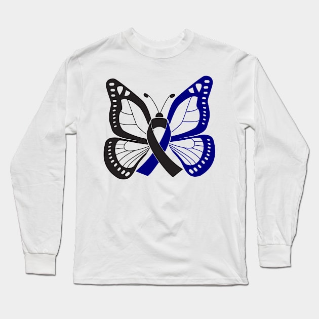 Black and Navy Butterfly Awareness Ribbon Long Sleeve T-Shirt by FanaticTee